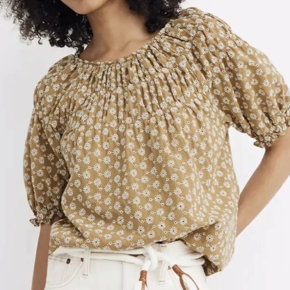 Madewell Smocked Embroidered Daisy Blouse